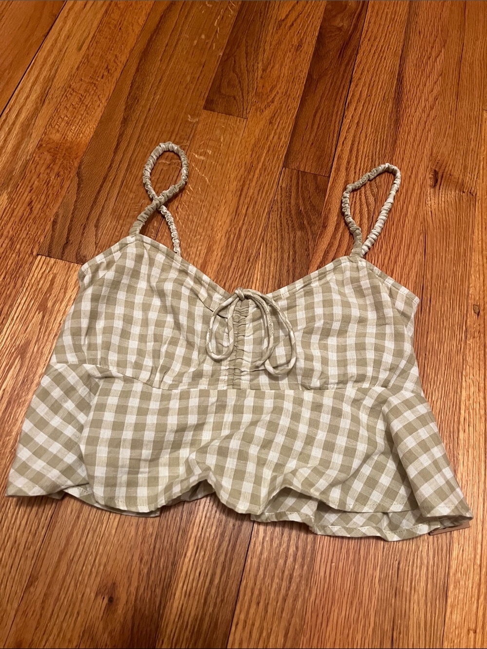 Billabong Sage and White Gingham Tie-Front Cropped Cami